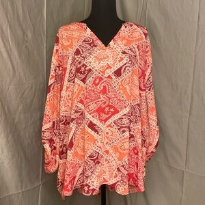 Maurices Red and Orange Paisley Blouse